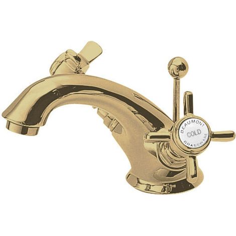 Traditional Bathroom Crosshead Luxury Mono Basin Mixer Tap with Pop Up Waste - Brushed Brass (1/4)
