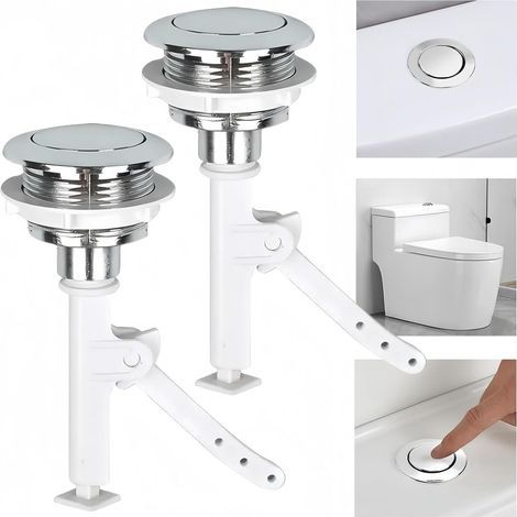 Bouton de rinçage de toilette 2PCS,Bouton poussoir de citerne de toilette à tête ronde,Boutons poussoirs de toilette à rinçage unique de 38mm,Remplacement de la vanne de rinçage (1/5)