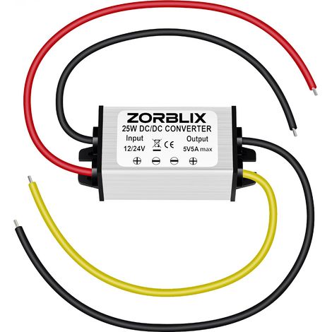 Convertisseur de tension DC-DC 24 V/12 V vers 5 V, convertisseur Buck 5 A 25 W - Régulateur de tension avec 95 % d'efficacité, protection étanche et sécurité contre les courts-circuits pour (1/5)