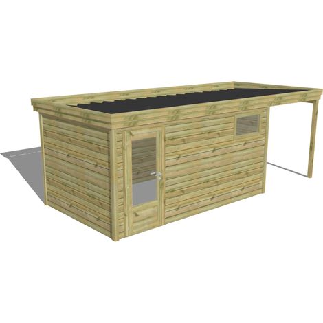 ABRI DE JARDIN bois Pin autoclave 27mm - 6,34x2,64m / 16,7m2 - Bac acier - Abri Français