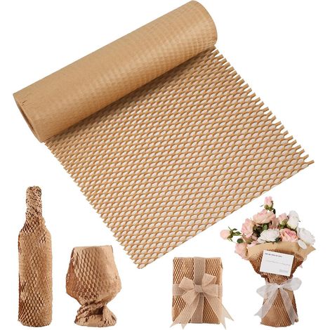 Rouleau de papier d'emballage nid d'abeille 30 m x 30 cm, alternative au papier bulle, papier d'emballage pour expédition, déménagement, cassables et cadeaux (1/5)