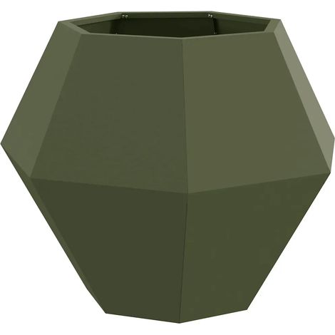 Jardinera de acero rectangular 75 x 75 x 60 cm diseño exterior práctico para plantas en verde oliva 020053110 (1/5)