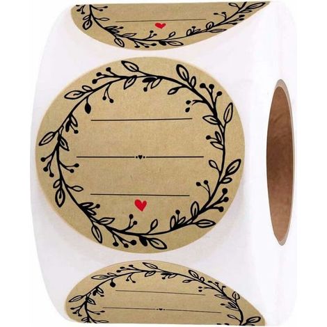 Couronne de 5,1 cm avec 3 lignes pour l'écriture (500 étiquettes par rouleau) Autocollants en kraft marron naturel pour étiquettes de conserve, propriétaires de magasins, travaux manuels (1/5)
