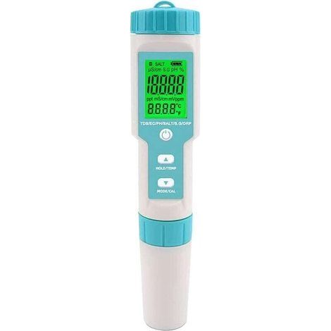 Testeur de salinité pour piscine, pH-mètre et salinité d'eau salée numérique 5 en 1, testeur de pH et de salinité pour piscine, spa et spa de nage (1/4)