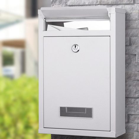 Boîte Aux Lettres Murale En Acier Boîte Aux Lettres Externe Avec Clé Blanc (1/5)