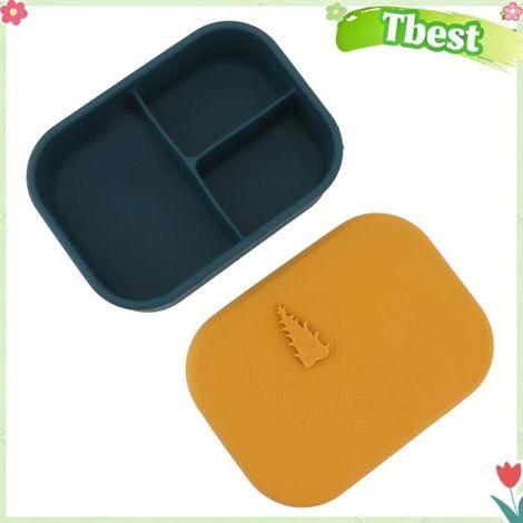 Tbest Boîte à lunch en silicone Silicone Lunch Box Rectangle Leakproof 3 Compartiment Divisé Récipient de table bouteille Jaune (1/5)