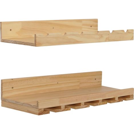 Juego de 2 estantes de pared para botellas y vasos 61 x 28 cm prácticos y decorativos para cocina o salón fabricados en madera natural 040009079 (1/5)