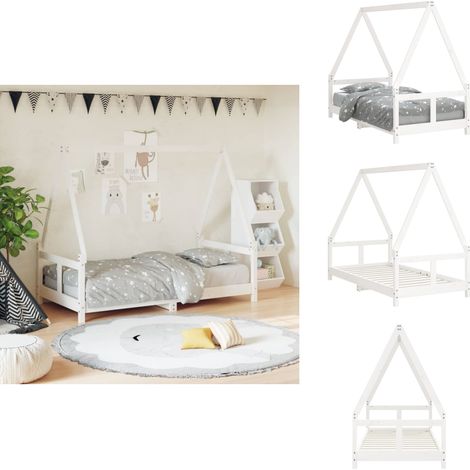 Cadre de lit pour enfant blanc 80x160 cm bois de pin massif - Lit Bébé - Lit Enfant - Cadre De Lit - Bois De Pin - Design Maison (1/5)