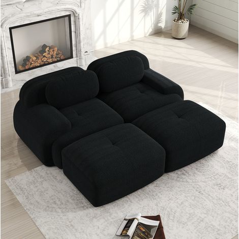 Canapé d'angle modulaire 2 places noir en velours côtelé sans cadre avec accoudoirs ergonomiques (1/5)