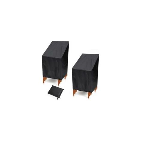 Telo di copertura per sedie da giardino, set da 2 per 6 sedie impilabili. Telo di copertura per sedie da esterno impermeabile e resistente ai raggi UV. Tessuto Oxford 210D. 134 x 66 x 89 cm. Nero - Cr