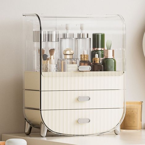 Boîte de Rangement Cosmétique avec 2 Tirages - Organisateur de Maquillage Contemporain - Produits de Beauté et Skincare en Plastique Durable