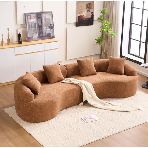 Divano angolare modulare in chenille e schiuma, design curvo, 4 posti, colore caramello (1/5)