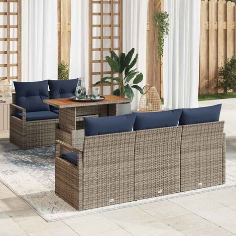 vidaXL Set Divano da Giardino 6 pz 5-Numero di posti grigio e blu navy (1/5)