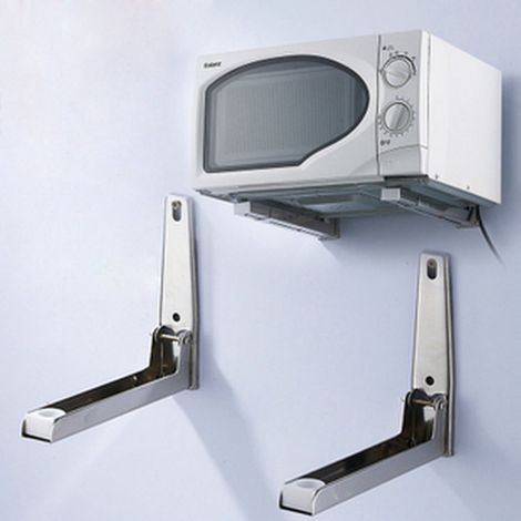 Silver Microwave Stand with Arm, Steel Microwave Stand, Wall Mounted Microwave Stand, Wall Mount Mic (1/5)