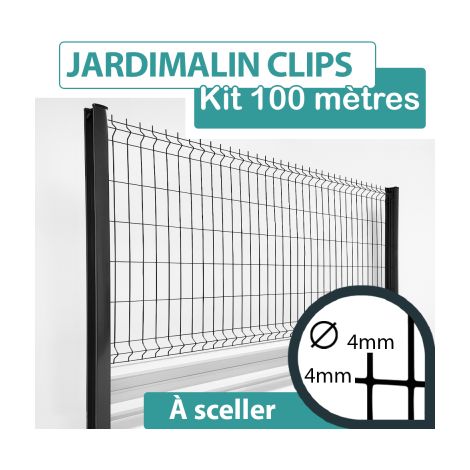 Kit Grillage Rigide Gris avec Soubassement Alu Anodisé 100M - JARDIMALIN CLIPS - 1,53 mètre (1/4)