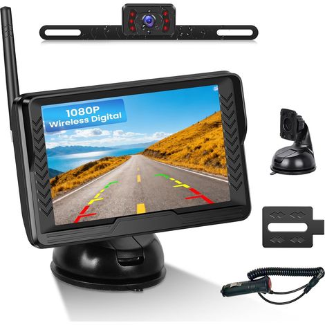 Caméra de Recul sans Fil, Moniteur HD 4,3", 1080P 120° Grand Angle Caméra Arrière pour Vision Nocturne Infrarouge, Étanche IP68, Caméra de Recul Kit pour Camion, Camping Car, DC 12V (1/5)