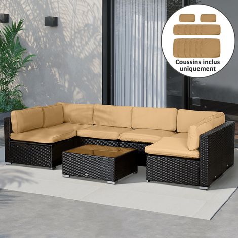 Set mit 14 Ersatzkissenbezügen für Gartenmöbel – 6 Sitzkissenbezüge, 8 Rückenkissenbezüge, Braun