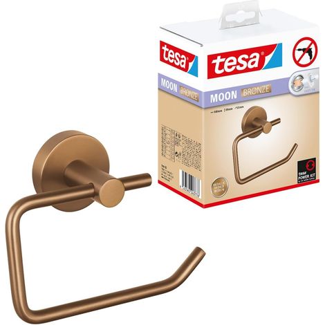 Moon Porte Rouleau Papier Toilette en Bronze Brossé - Dérouleur Autocollant sans Couvercle en Métal, Revêtement PVD - sans Perçage, avec Solution Adhésive - 99 mm x 140 mm x 53 mm (1/5)