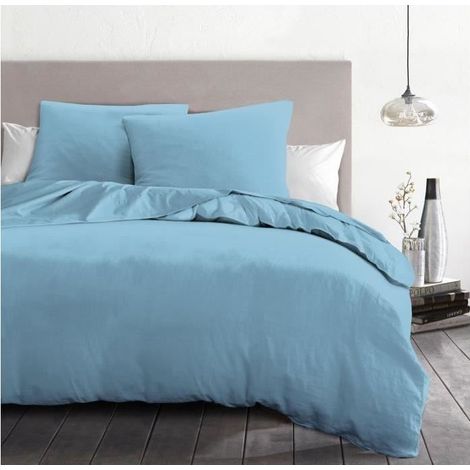 3-teilige Bettwäsche - HOME LINGE PASSION - HP72066 - Mikrofasern 82 g - 240 x 260 cm - Himmelblau (1/3)