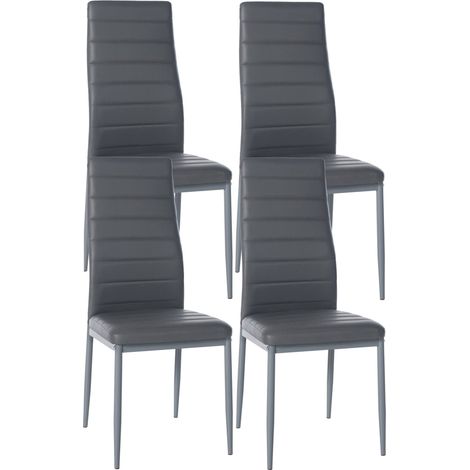 Juego de 4 sillas de comedor de diseño sencillo en sintético gris con estructura de metal negro cosido CDS10407 (1/5)
