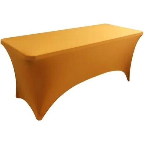Telo di copertura elasticizzato per tavolo da conferenza, matrimonio, hotel, compleanno, cocktail party, banchetto, festival (Oro, 183x76x76 cm) (1/3)