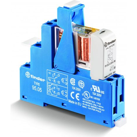 Interface 2RT 10A 24V DC étrier plastique bornes à cages AgNi+Au FINDER 483290245060SPA