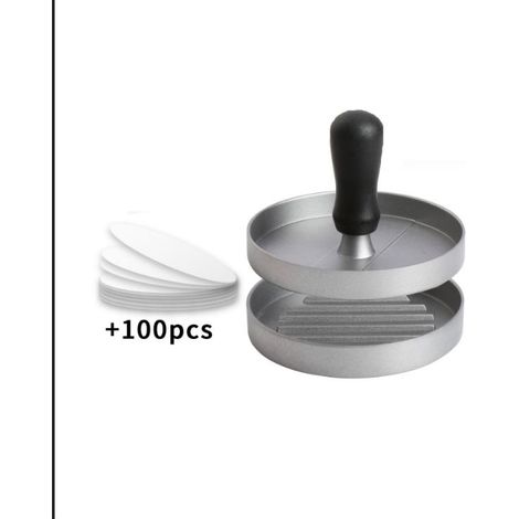 1PC Presse à Burger Moule Steak Haché en Aluminium Revêtement Antiadhésif + 100 Feuilles De Papier , Ustensiles Cuisine pour Faire Délicieux Hamburgers, Galettes Et Barbecues, Argent (1/5)