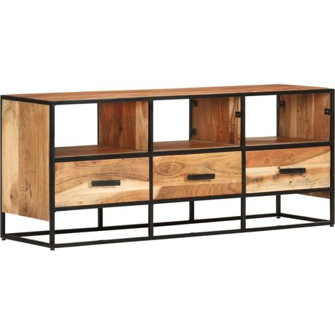Mueble TV multimedia estantería para televisión buffet para televisión comedor salón dormitorio 110 x 30 x 45 cm madera maciza de acacia marrón 020025740