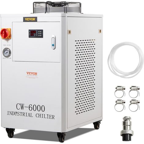 Refroidisseur d'eau industriel, CW-6000, système de refroidissement de refroidisseur d'eau 1500 W avec compresseur capacité réservoir d'eau 15 L débit 65 L/min, pour machine de gravure laser CO2 (1/5)
