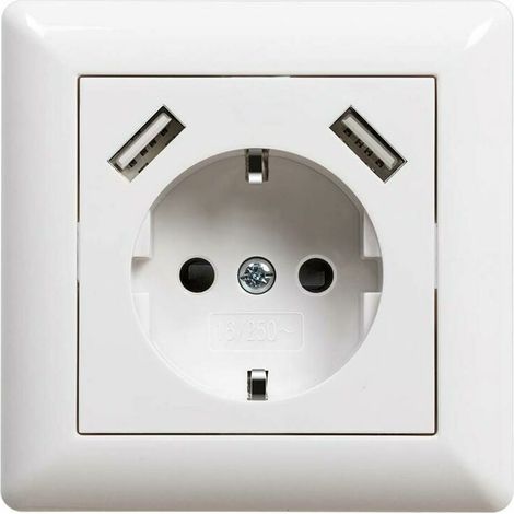 Prise de courant USB encastrable avec prise USB (max. System 55 Prise murale à contact de protection pour smartphone MP3 Blanc brillant 2,1 A