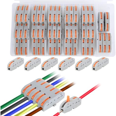 50 Stück federbelastete Schnellverbinder, 1-polige, 2-Port-Kompakt-Leiterdrahtverbinder, Kabelklemmenblockverbinder