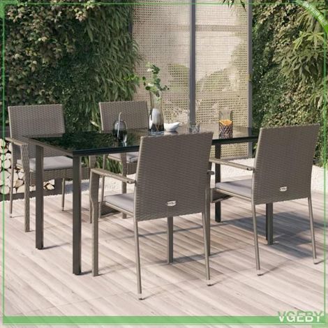 Ensemble de salle à manger de jardin - FAFEICY - 3185140 - Résine tressée - Table verre trempé 160x80 cm - Coussins rembourrés (1/5)