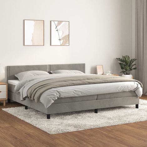 Lit à sommier tapissier et matelas, Lit double, Lit adulte Gris clair 200x200cm Velours GSW14455 (1/5)
