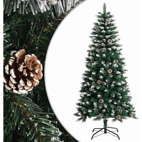 Sapin de Noël Artificiel 120 cm Enneigé avec Support en Acier et Pommes de Pin Vert - PANGIVO (1/5)