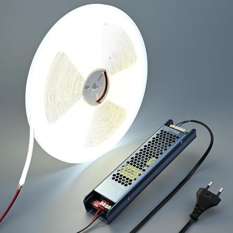 Ruban LED COB Courant Constant 24V 20m 150W avec Transformateur Bande LED Autocollante CRI 90+ 480LEDs/m pour Décoration Intérieure, Chambre, Plafond, Bureau, Cuisine (1/5)