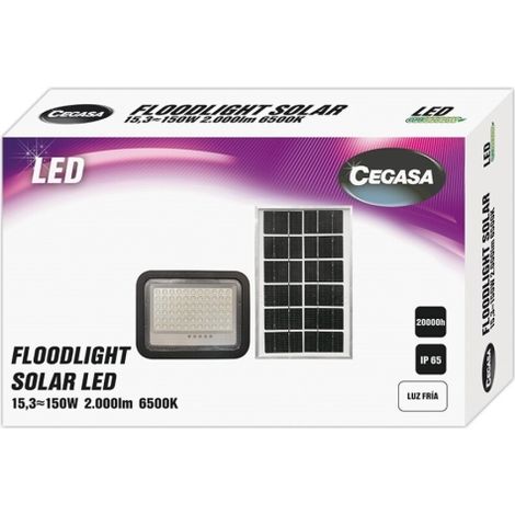 Cegasa Fluter solar led 2000lm 6500k - Panel solar integriert 5v-15w - Autonomie bis zu 12h - Widerstand ip65