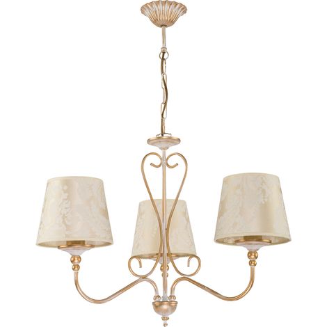 Lampadario vintage oro 3 luci paralumi ecru E27 Jupiter