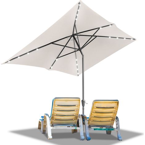 Randaco 200x300m Sonnenschirm UV50+ Sonnenschutz Gartenschirm Strandschirm LED Solar, knickbar, Schirmtuch mit PA-Beschichtung, Beige
