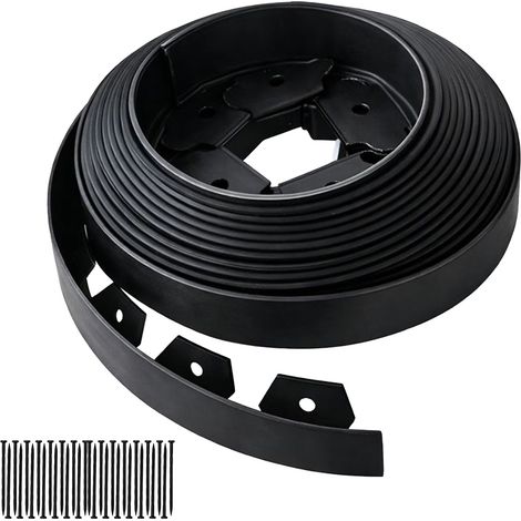 Relaxdays Bordura per aiuole e prato, 10 m x 5 cm, plastica, 30 picchetti, nero