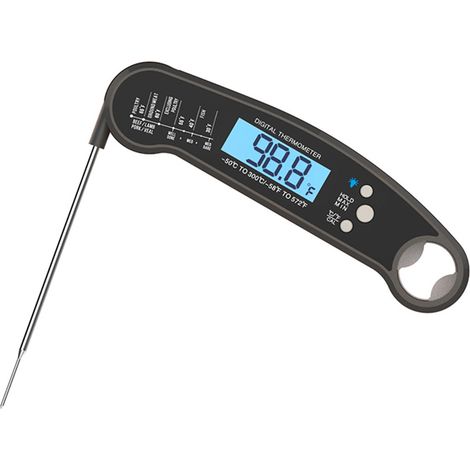 Thermomètre de cuisine pliable numérique, sonde de température pour four, barbecue et viande, écran LCD, design compact - Noir (1/5)