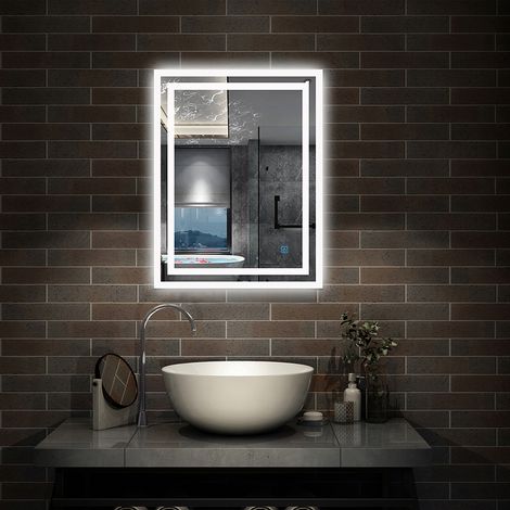 Backlit LED Illuminated Bathroom Mirror with Light Sensor + Demister - Type B 500 x 700mm
