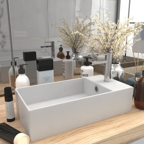 vidaXL Lavandino con Troppopieno in Ceramica Bianco Opaco (1/5)