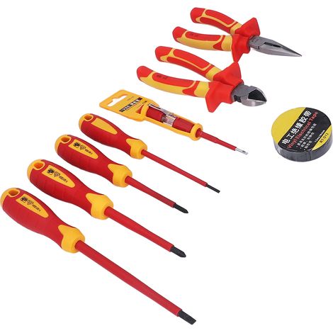 Schraubendreher- und Zangenset, hochfest, 1000 V isoliert, Elektrikerzange, Schraubendreherwerkzeug mit Prüfstift und Isolierband (1/5)