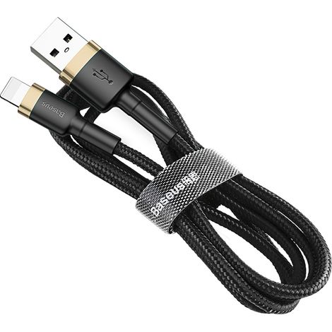 Cavo flessibile e resistente USB per iPhone Lightning QC3.0 1,5 A 2 m nero e oro (1/5)