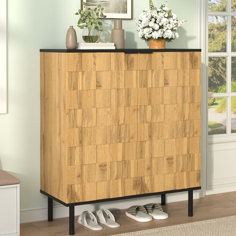 Zapatero con 2 puertas y estantes ajustables, en tablero de partículas, color natural, 80×35×91.5 cm (1/5)
