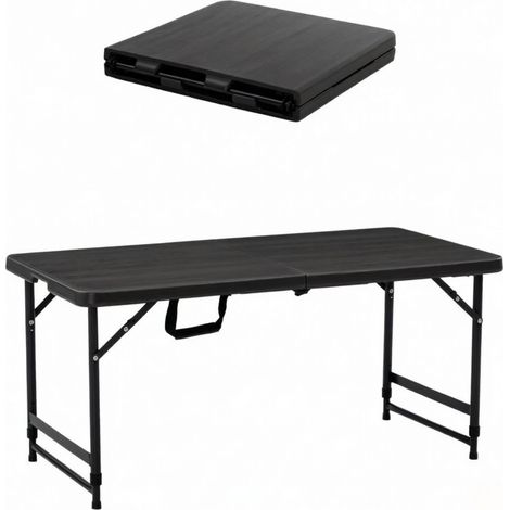 Table de camping pliable réglable en hauteur 118x60x74 cm, table d'appoint portable polyvalente pour extérieur, table de repas livrée seule, noir (1/5)