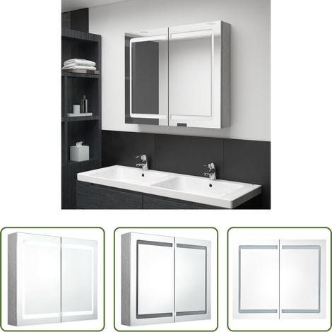 vidaXL Bad-Spiegelschrank - LED-Spiegelschrank fürs Bad Betongrau 80x12x68 cm (1/5)