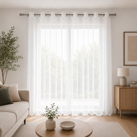 Voilage Grande Largeur Spécial Baie Vitrée 240 x 240 cm Blanc Sablé