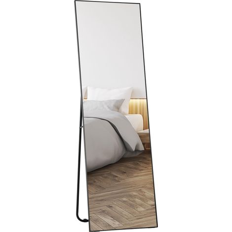 Grand miroir pleine longueur rectangulaire, 50 x 160 cm, miroir sur pied, mural ou pocé contre mur, noir