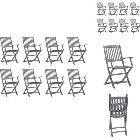 The Living Store Chaises pliables d'extérieur lot de 8 et coussins Bois d'acacia - Chaises de terrasse (1/5)